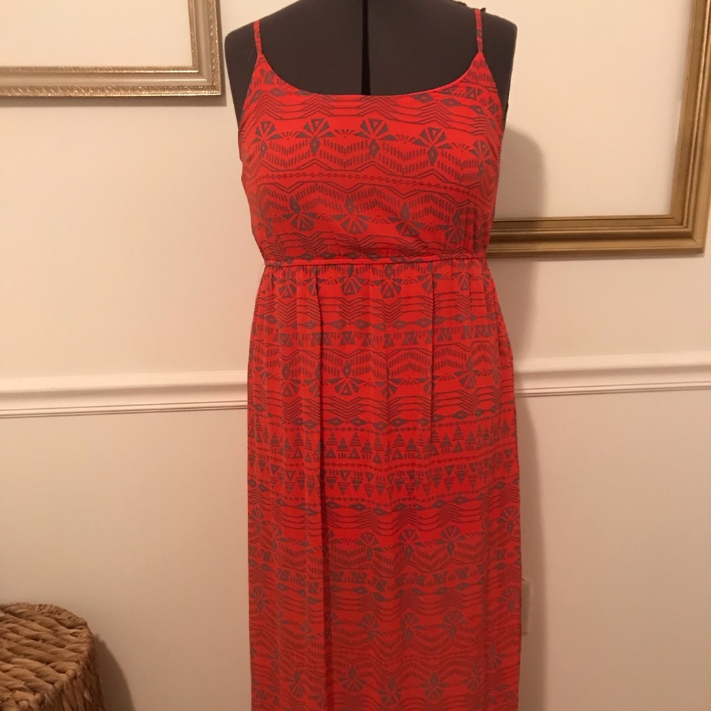 Tribal Print Coral Maxi Dress